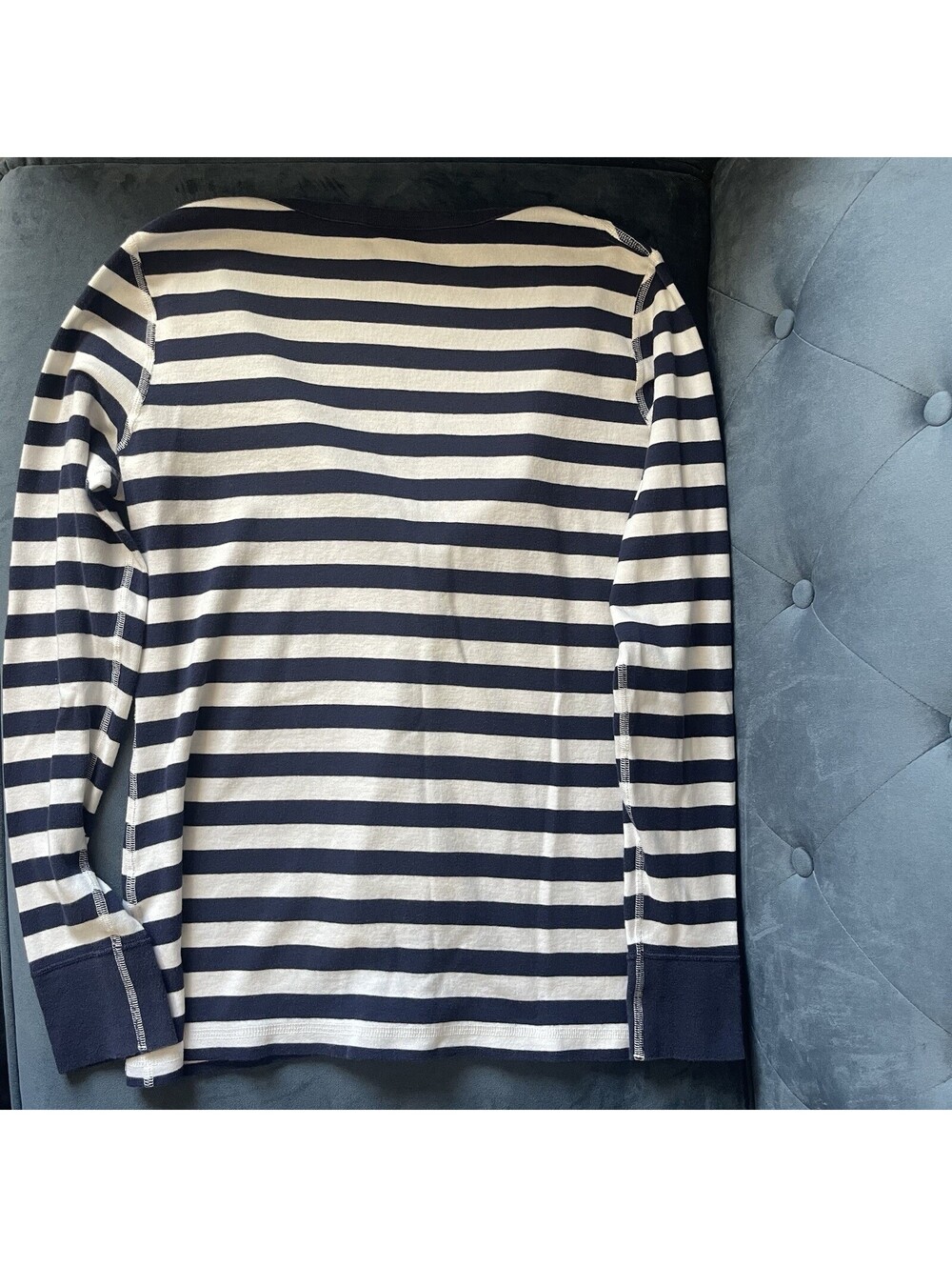 Hanna Andersson Pajama Set L Blue White Striped 100% Organic Cotton Peru Sleep - Picture 6 of 10